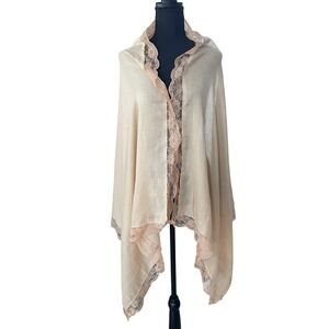 Ahuse Lace Trim Wrap Shawl Womens OS Blush Pink Romantic Soft Feminine Coquette